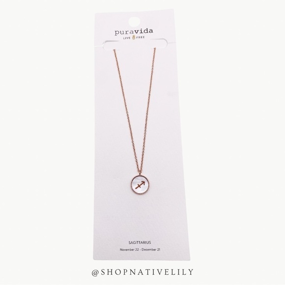 Pura Vida Sagittarius Zodiac Charm Necklace, Rose Gold & Mother of Pearl - Picture 1 of 5